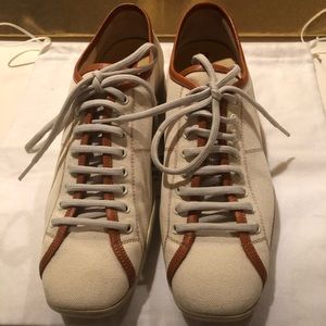 Prada Vintage cream canvas and leather sneakers